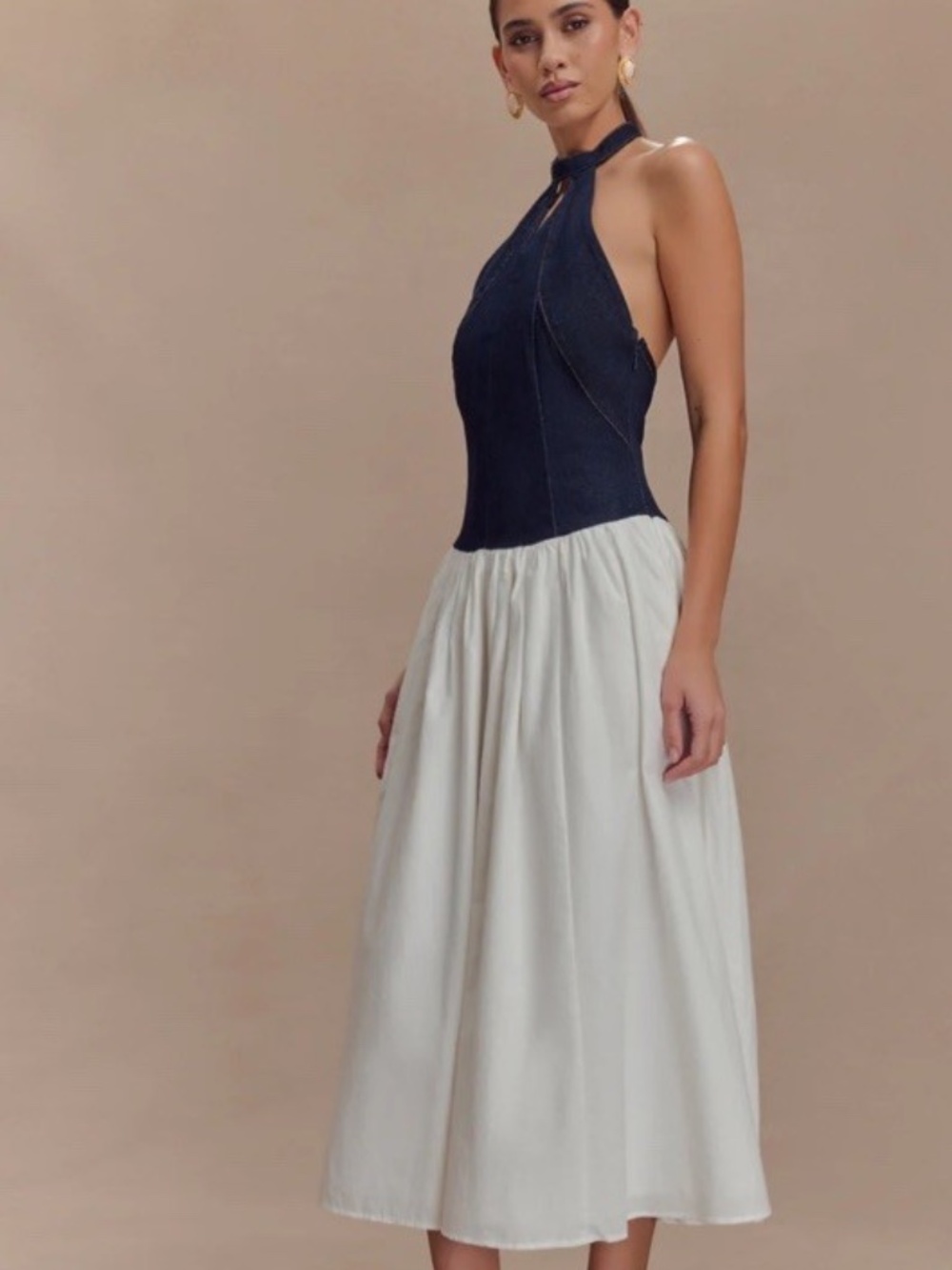 New With Tags Meshki Ashwin Denim Cotton Halter Dress Size XS Drop Waist